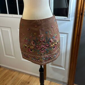 Umgee Mini Faux Leather Embroidered Skirt